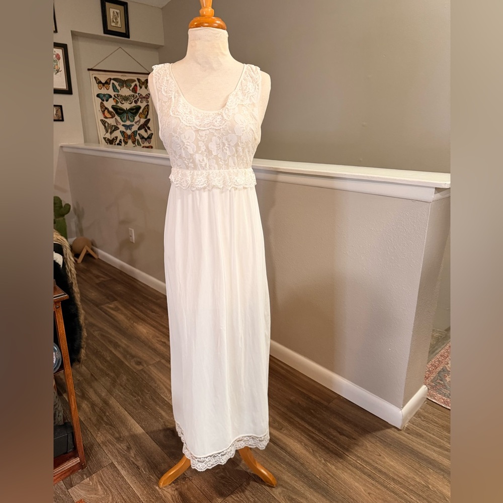 Vintage Cinema Etoile Lace Peignoir Robe & Nightgown Set Ivory Bridal S/M - Picture 5 of 13